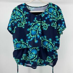 Ella Mar Nina Nursing Friendly Swim Top, Short Sleeves, Navy Print, Women's 3X